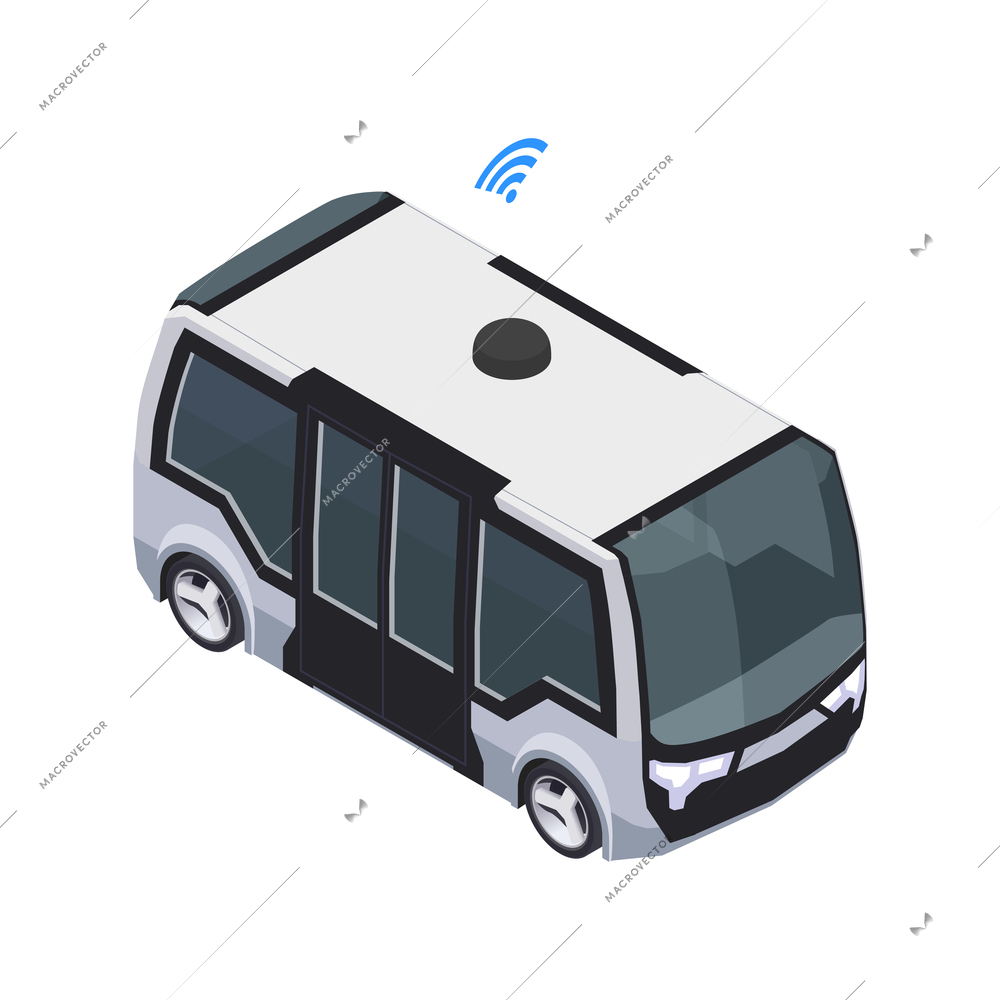 Smart city technologies composition with view of automatic bus with wireless connection sign vector illustration