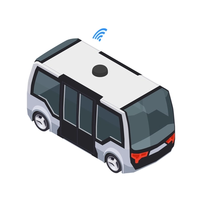 Smart city technologies composition with isolated image of small shuttle bus with rear lamps vector illustration