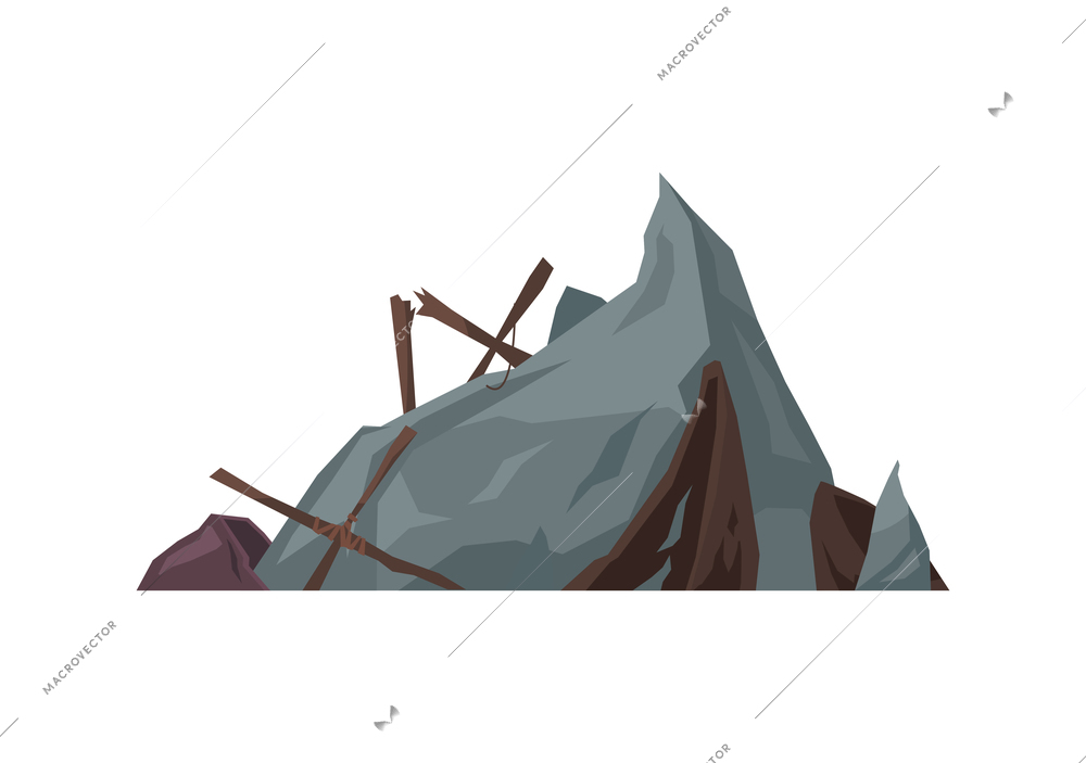 Pirate composition with view of rock cliff and wooden pieces of shipwreck vector illustration