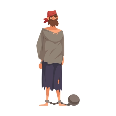 Pirate composition with character of imprisoned person in shackles with heavy ball vector illustration