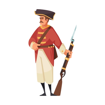 Pirate composition with isolated character of army soldier with gun looking for pirates vector illustration