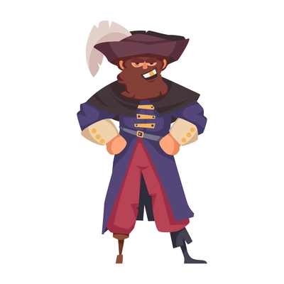 Pirate composition with isolated human character of head pirate in vintage costume vector illustration