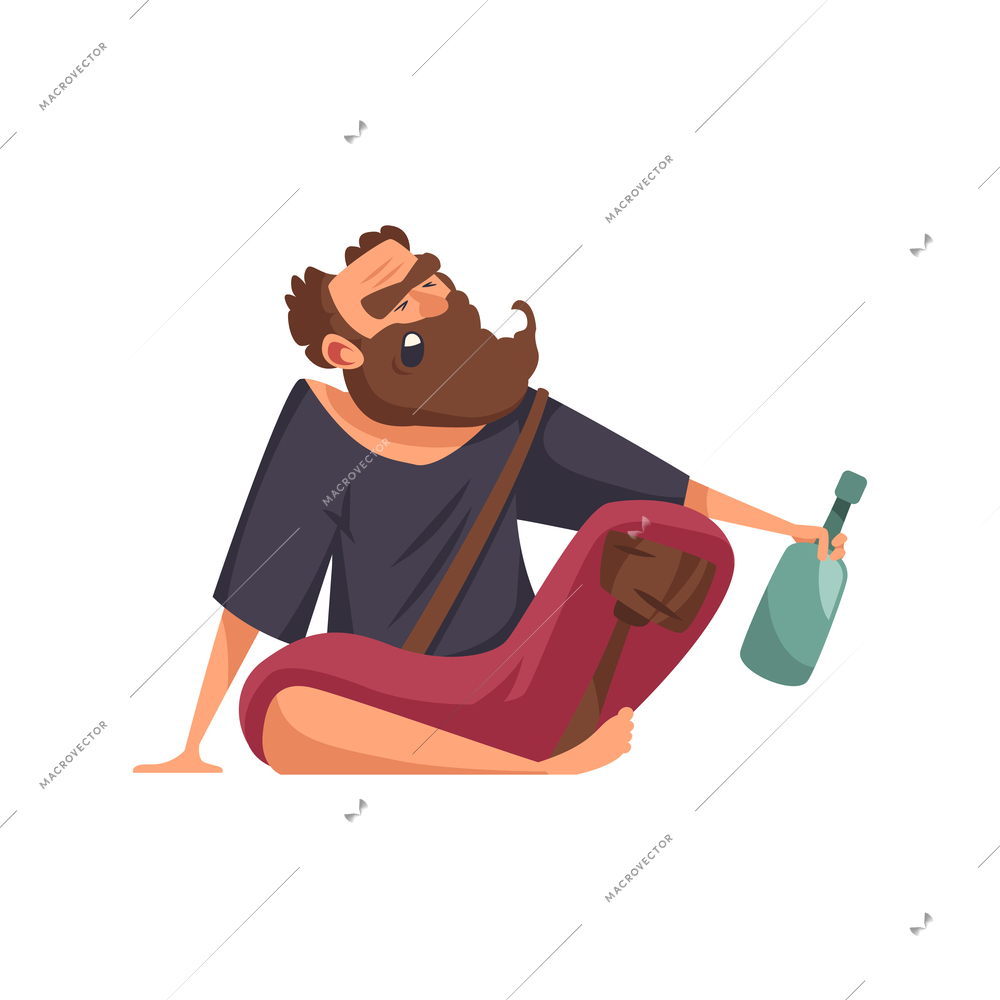 Pirate composition with cartoon style character of old pirate with bottle of rum vector illustration