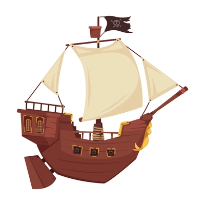 Pirate composition with isolated image of cartoon style pirate ship vector illustration