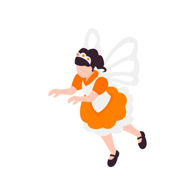 Isometric halloween party composition with isolated female character of fairy with wings vector illustration