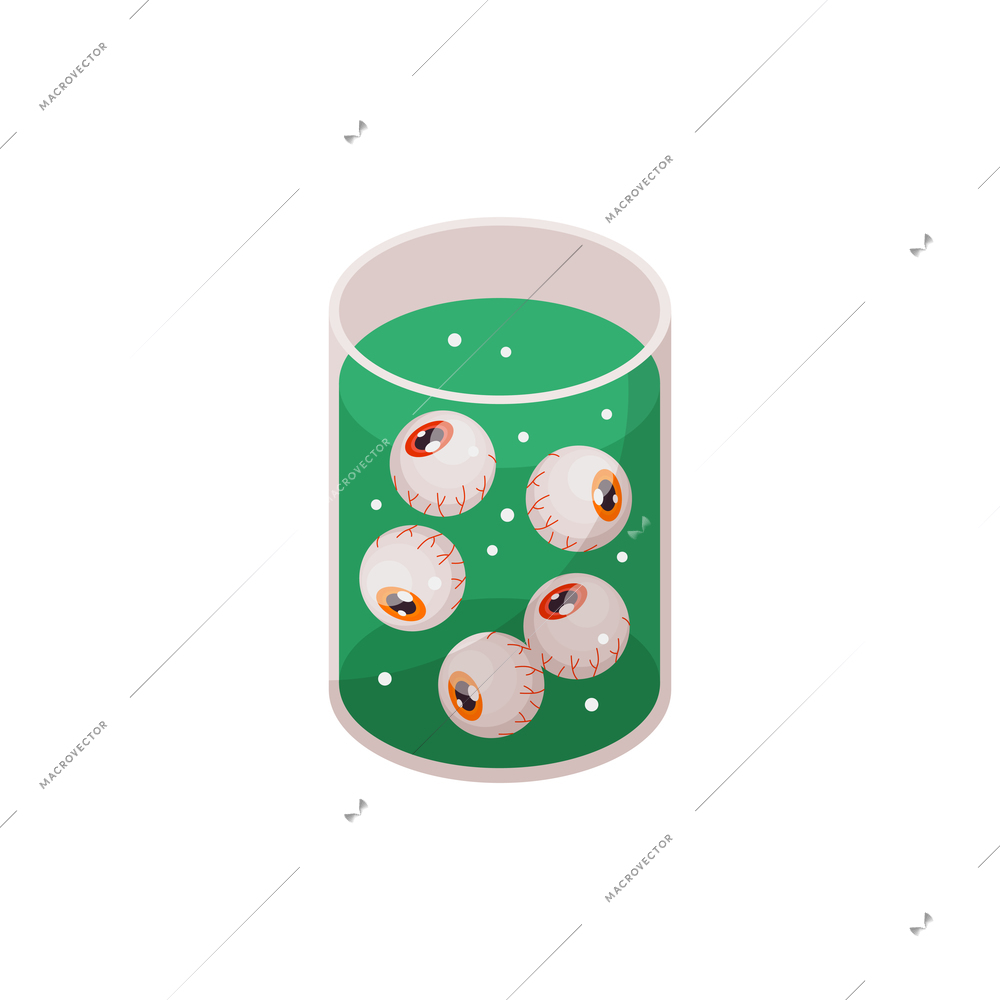 Isometric halloween party composition with human eyes floating in jar with liquid vector illustration