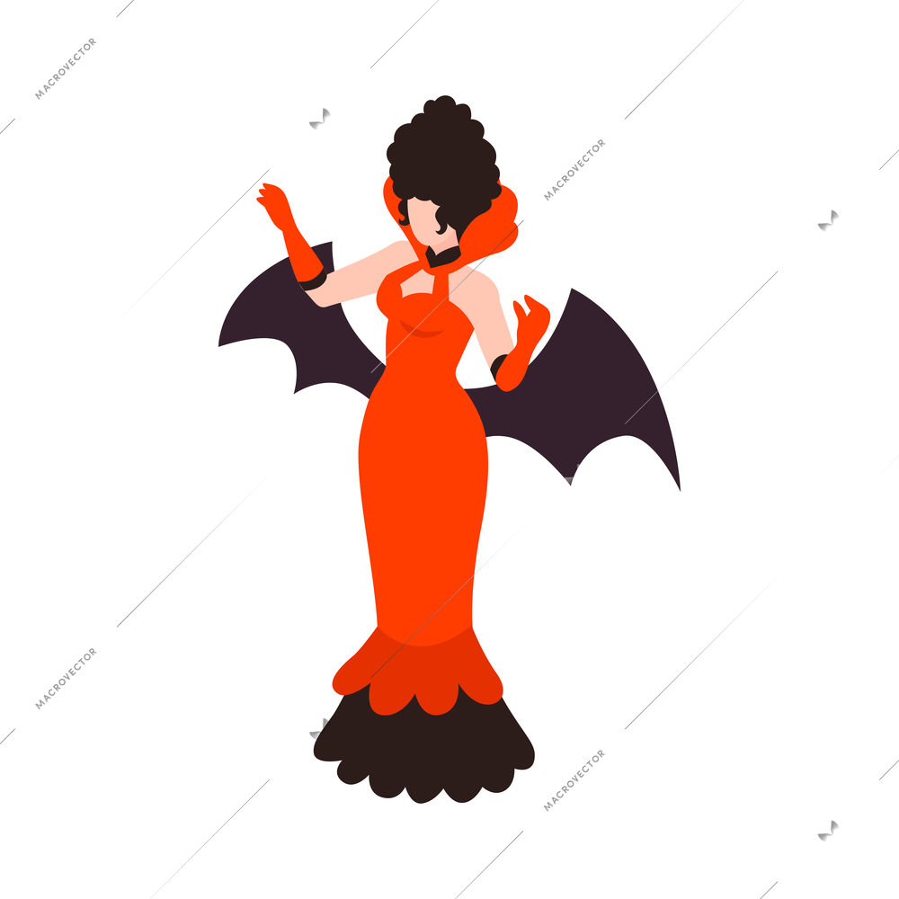 Isometric halloween party composition with costume of female bat on blank background vector illustration