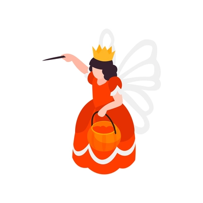 Isometric halloween party composition with costume of female fairy with wings vector illustration