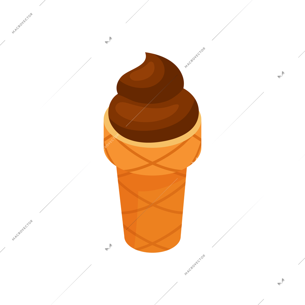 Isometric ice cream composition with chocolate ice cream in wafer batch vector illustration