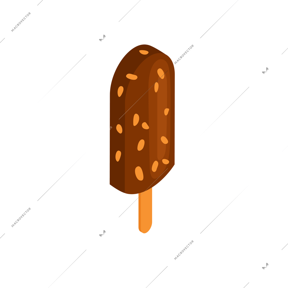 Isometric ice cream composition with isolated image of icecream with chocolate and nuts vector illustration