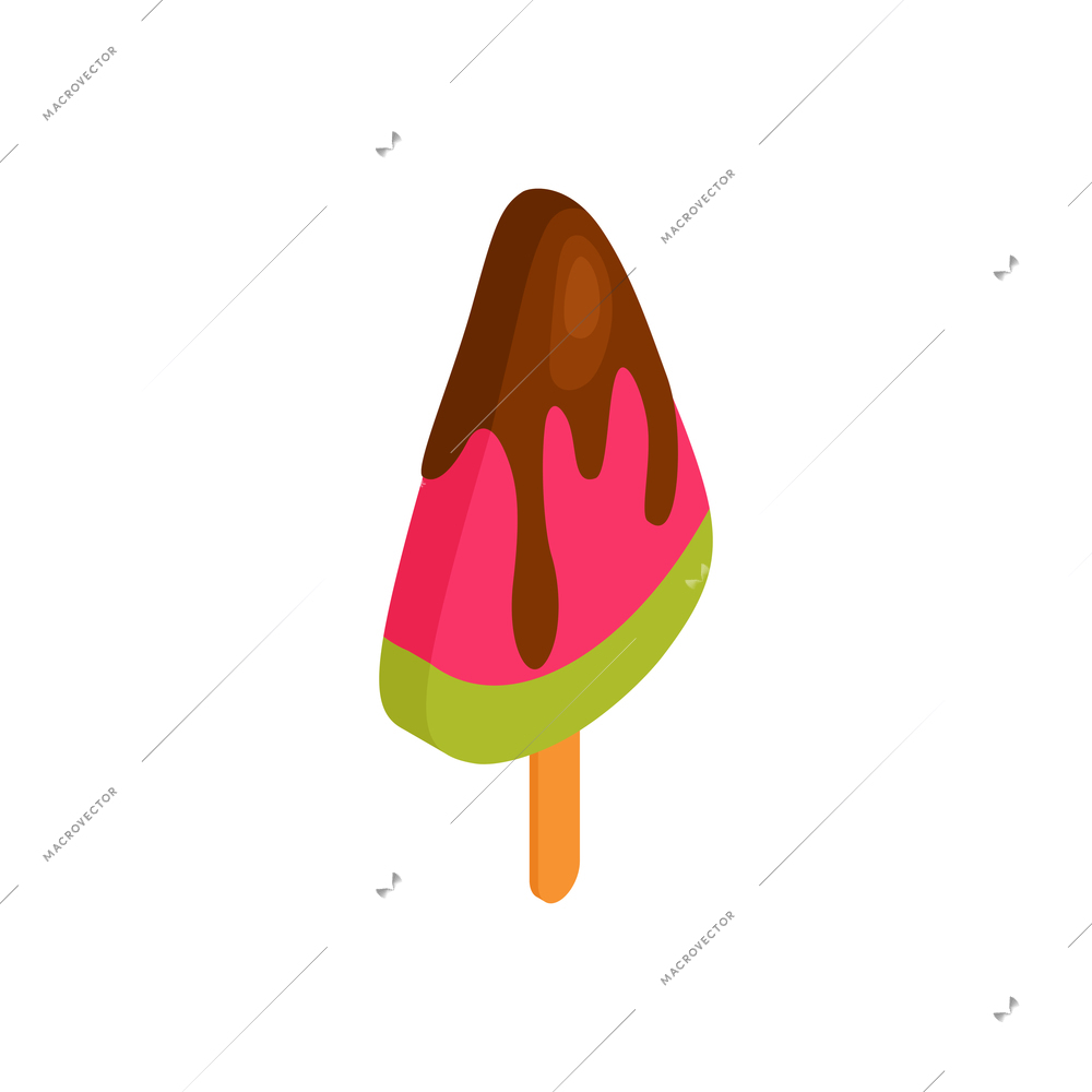 Isometric ice cream composition with watermelon slice shaped icecream on stick vector illustration