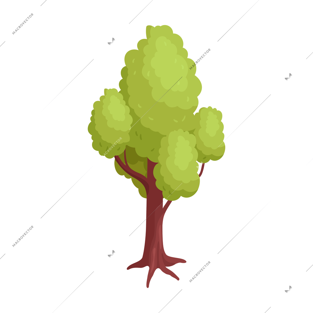 Isometric wooden furniture production process composition with isolated image of tree vector illustration