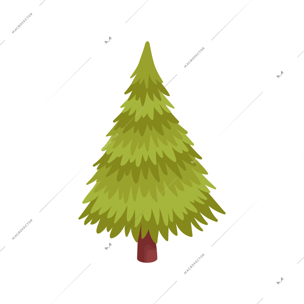 Isometric wood composition with isolated image of fir tree vector illustration