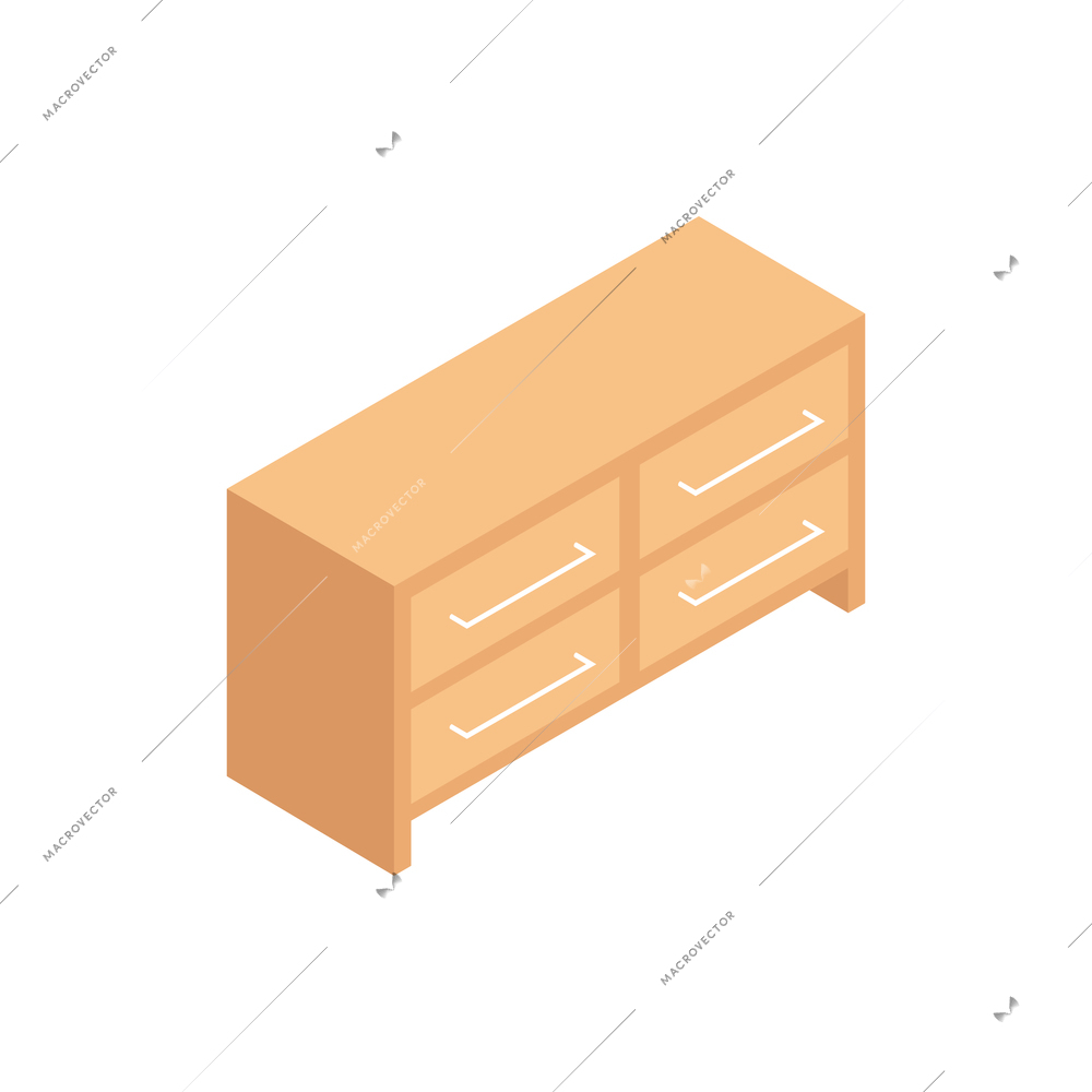 Isometric wooden furniture composition with isolated image of cabinet locker vector illustration