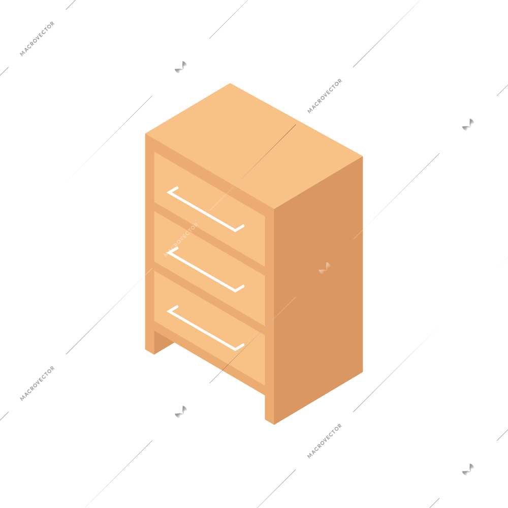 Isometric wooden furniture composition with isolated image of cabinet vector illustration