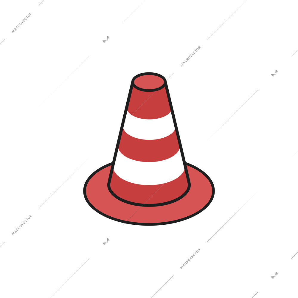 Isometric building engineering outline composition with isolated image of traffic cone vector illustration