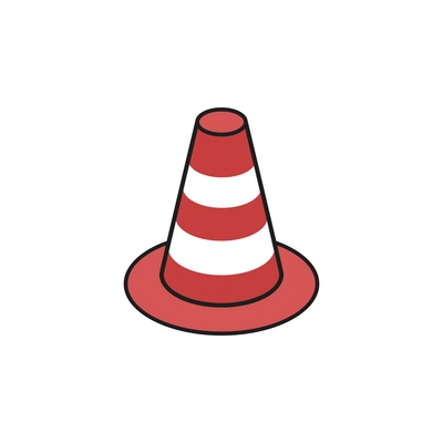 Isometric building engineering outline composition with isolated image of traffic cone vector illustration