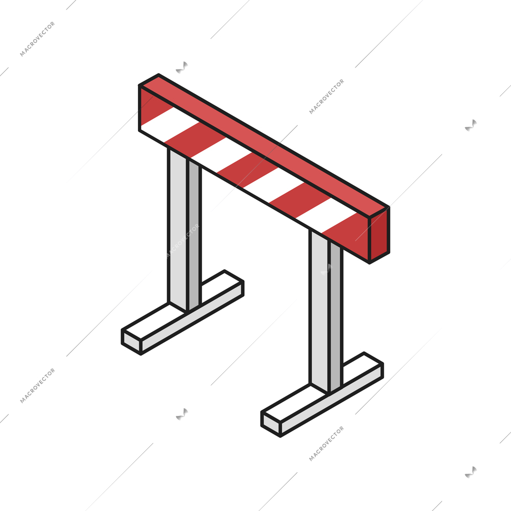 Isometric building engineering outline composition of standing barrier with red and white stripes vector illustration