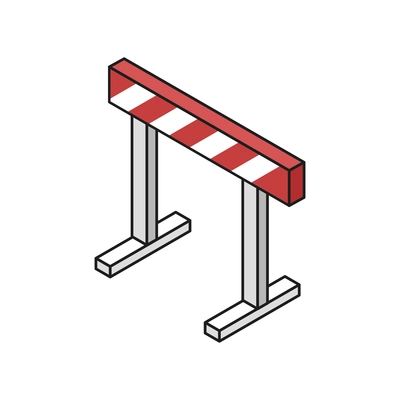 Isometric building engineering outline composition of standing barrier with red and white stripes vector illustration