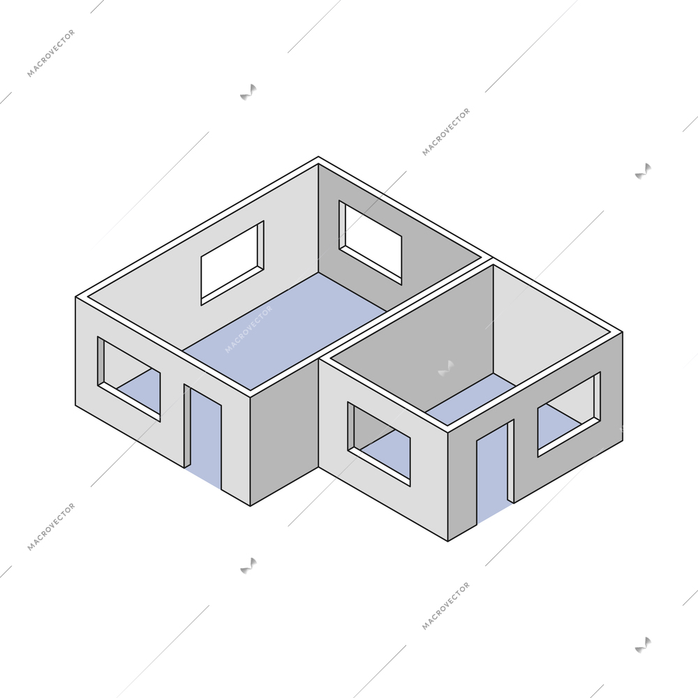 Isometric building engineering outline composition with isolated shell of apartment house vector illustration