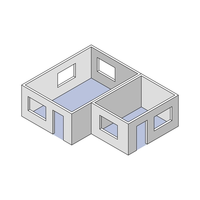 Isometric building engineering outline composition with isolated shell of apartment house vector illustration