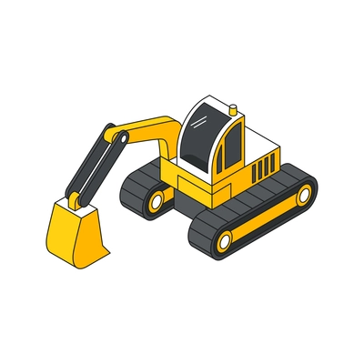 Isometric building engineering outline composition with excavating machinery vector illustration