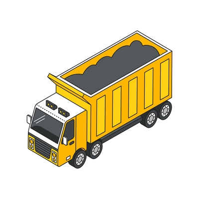 Isometric building engineering outline composition with image of heavy loaded truck vector illustration