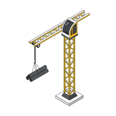 Isometric building engineering outline composition with isolated image of pillar crane vector illustration