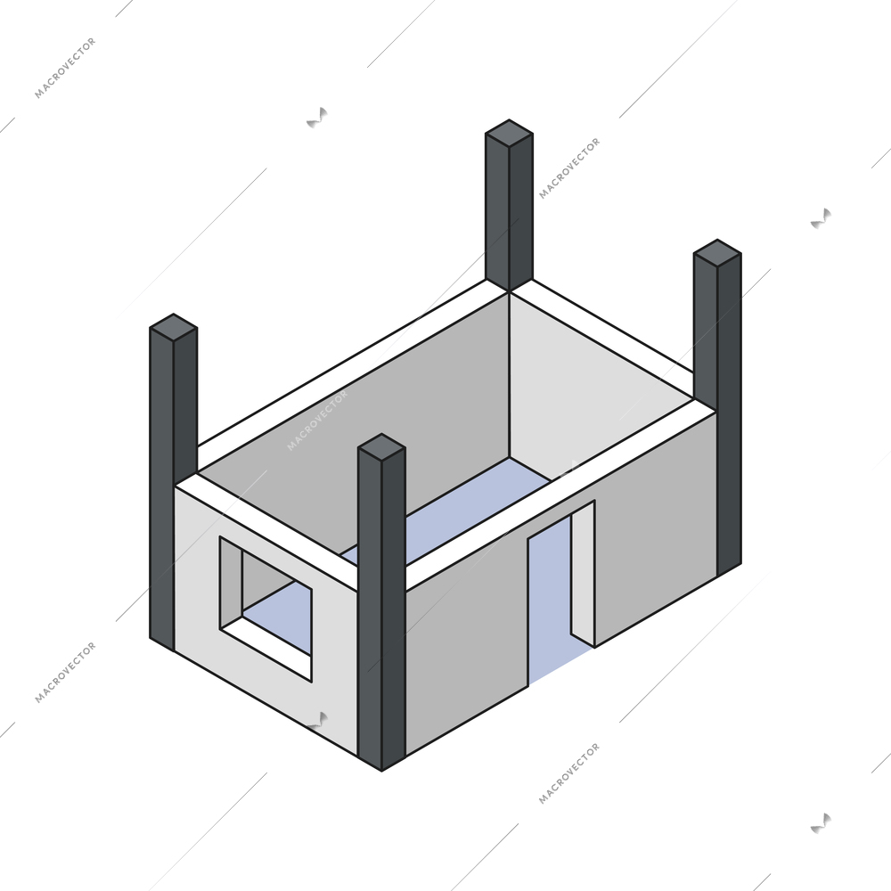 Isometric building engineering outline composition with view of house framing vector illustration