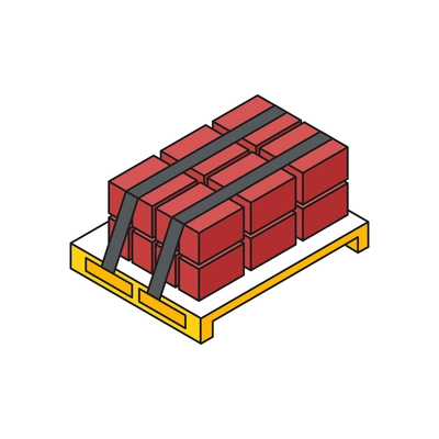 Isometric building engineering outline composition with view of pallet with bricks vector illustration