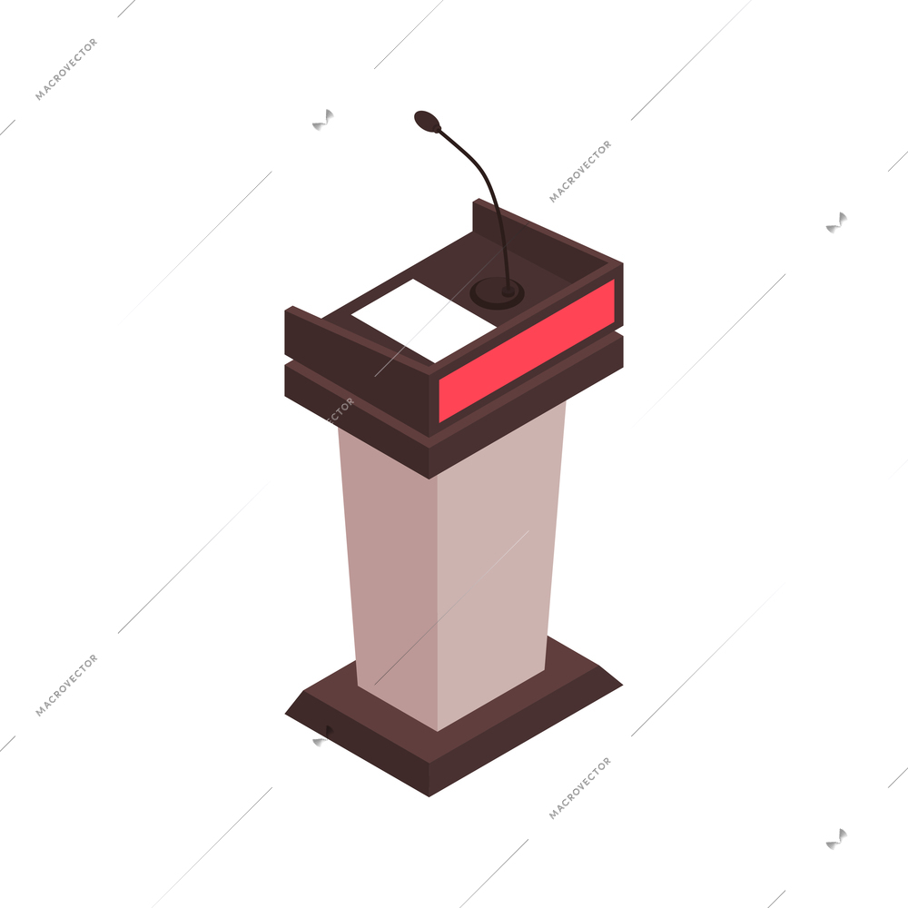 Isometric conference hall stage presentation composition with isolated image of tribune with microphone vector illustration