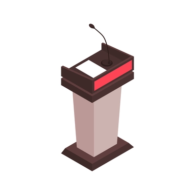 Isometric conference hall stage presentation composition with isolated image of tribune with microphone vector illustration