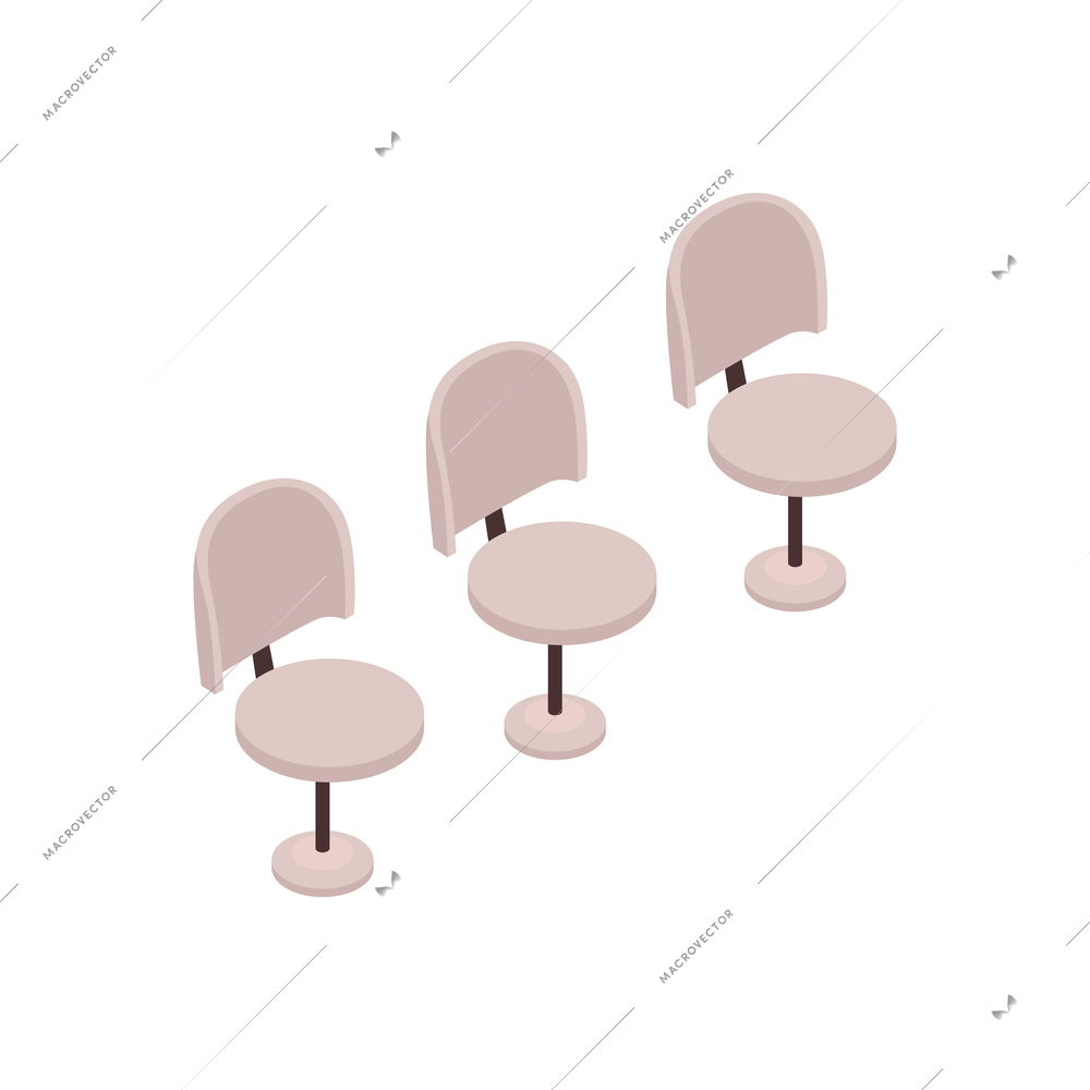 Isometric conference hall presentation composition with three chairs on blank background vector illustration