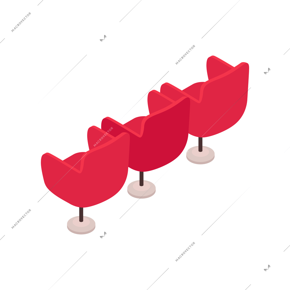 Isometric conference hall presentation composition with designer chairs seats for guests vector illustration