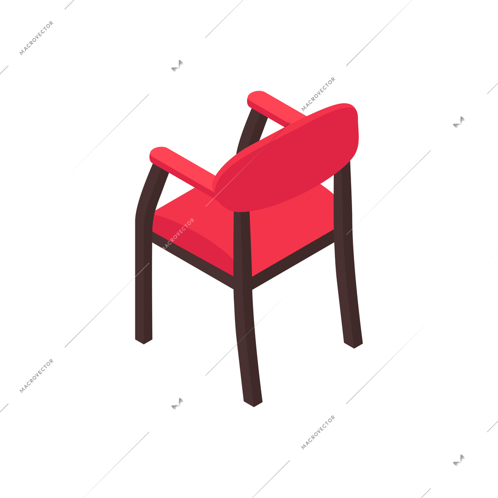 Isometric conference hall presentation composition with isolated image of red chair vector illustration