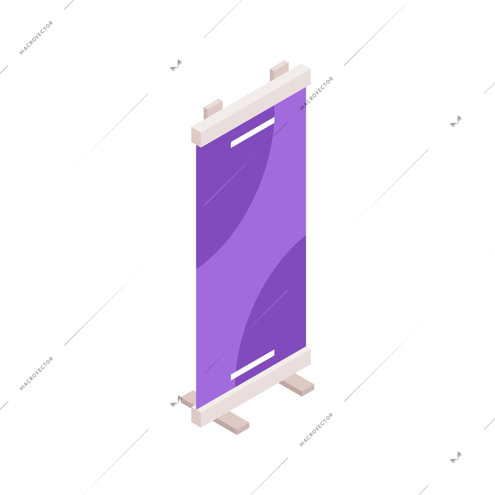 Isometric conference hall presentation composition with stand for vertical banner vector illustration