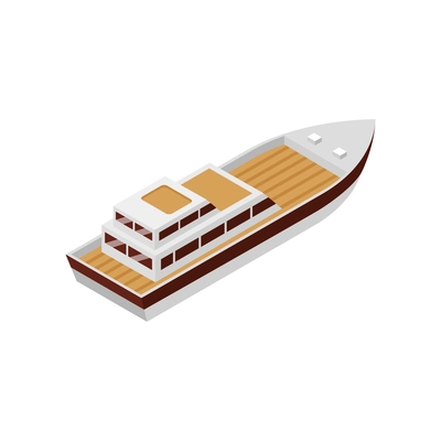 Isometric yacht club composition with isolated image of yacht boat with three decks vector illustration