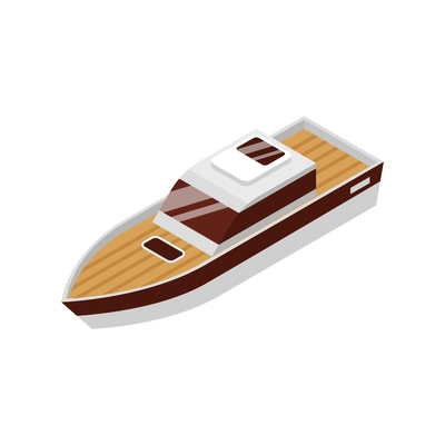 Isometric yacht club composition with isolated image of small yacht on blank background vector illustration