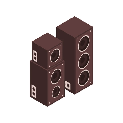 Isometric stage composition with pair of loudspeakers of different size vector illustration