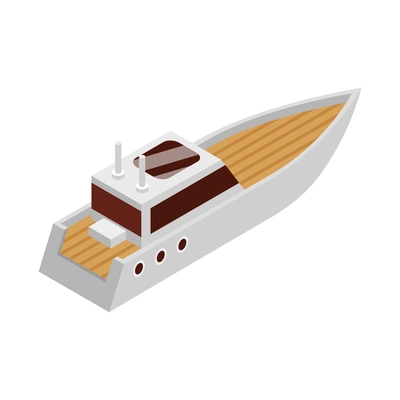 Isometric yacht club composition with small modern cruiser yacht on blank background vector illustration