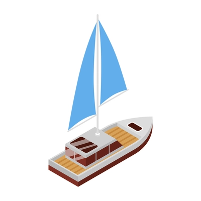 Isometric yacht club composition with view of little boat with sail vector illustration