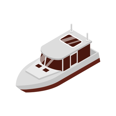 Isometric yacht club composition with small cruiser boat isolated image vector illustration