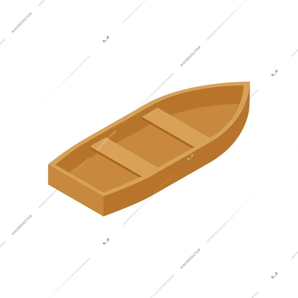 Isometric yacht club composition with inner part of wooden boat on blank background vector illustration