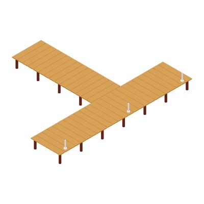 Isometric yacht club composition with isolated image of wooden pier for boats vector illustration
