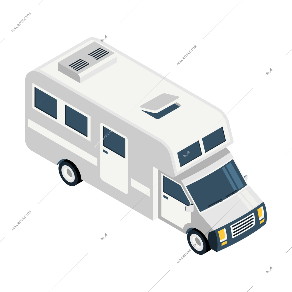 Isometric camper van composition with isolated image of van for camping vector illustration