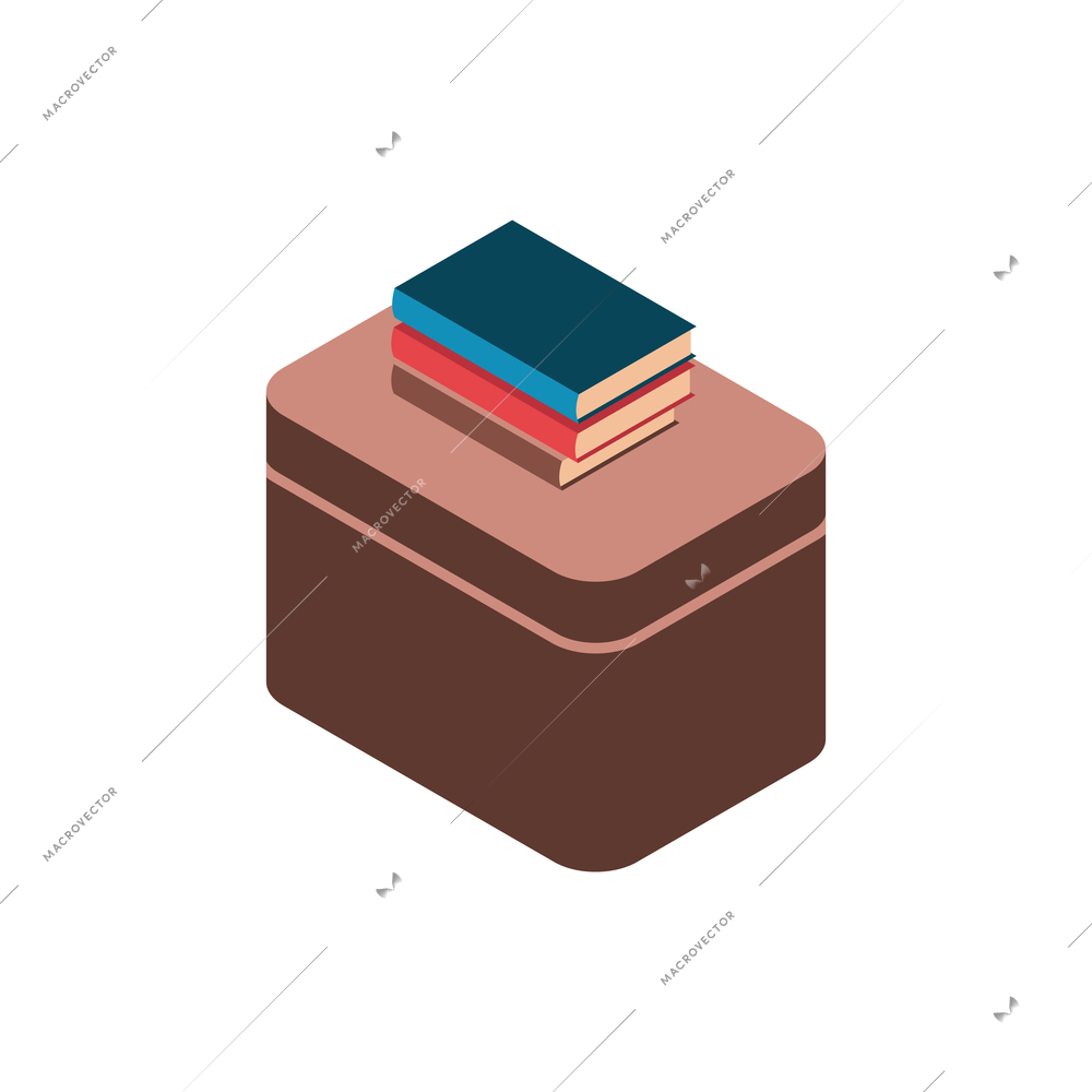 Isometric trip composition with road box and stack of books on top vector illustration