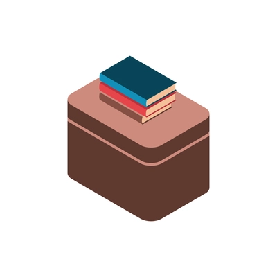 Isometric trip composition with road box and stack of books on top vector illustration