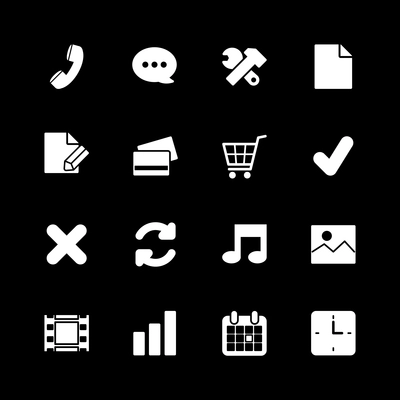 Online shopping icons set, contrast white on black silhouettes isolated vector illustration