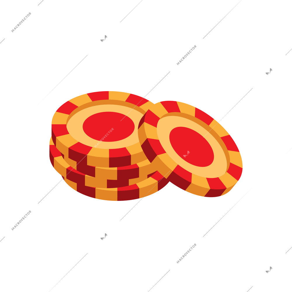 Isometric online casino composition with gaming chips isolated on blank background vector illustration