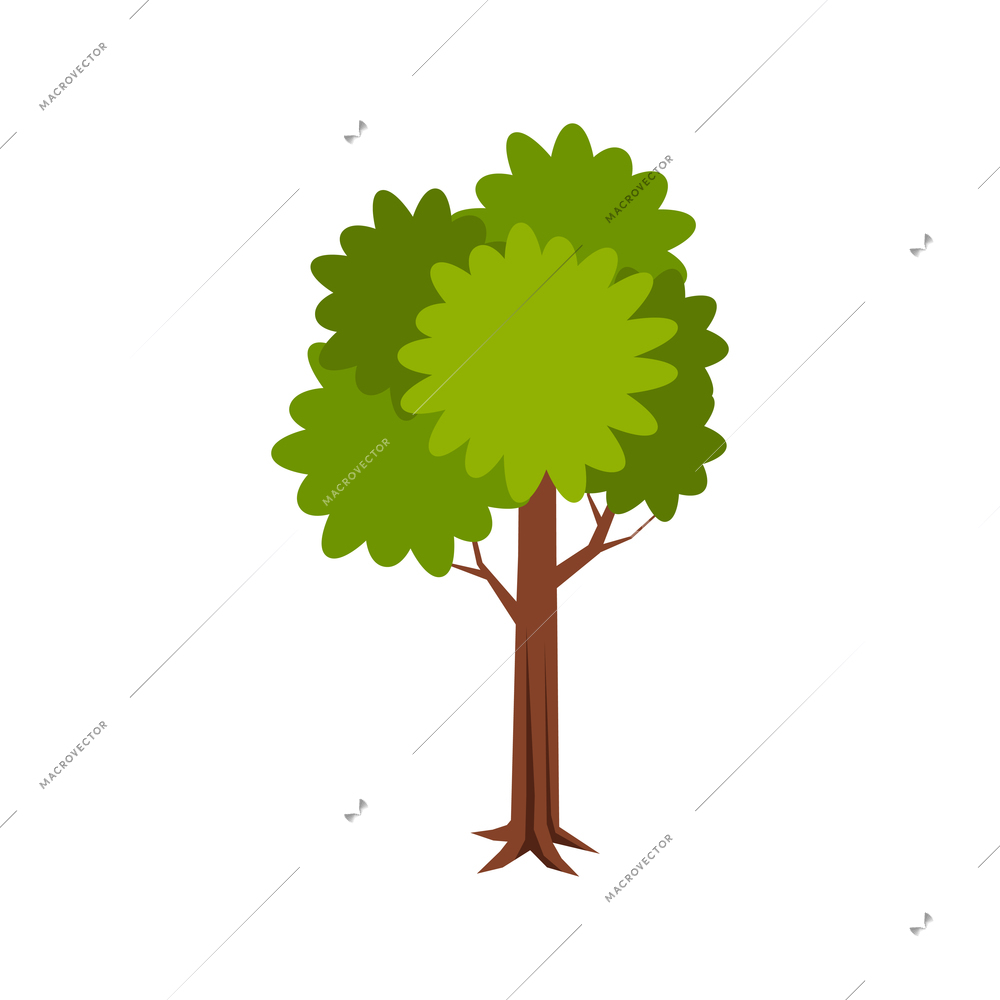 Isometric composition with image of single tree with leaves and trunk vector illustration